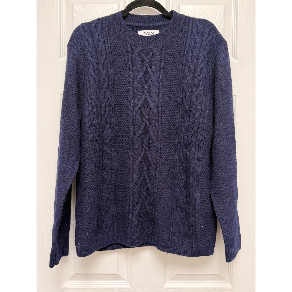 Wax London Mens Navy Blue Cable Knit Crew Neck Sweater Size Small